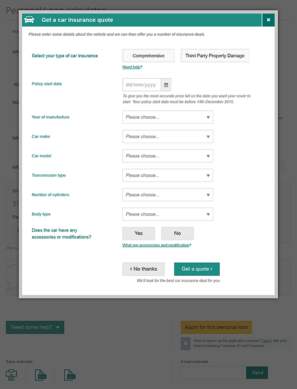 Suncorp insurance option within loans