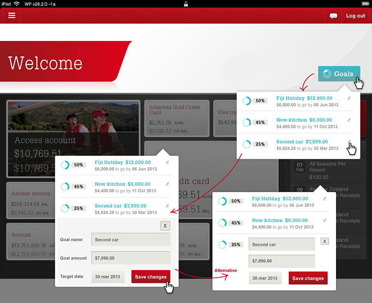 Westpac iPad app - setting saving goals