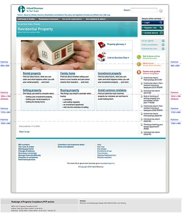 IRD property homepage wireframe